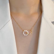 Load image into Gallery viewer, Double-ring interlocking freshwater pearl brass gold-plated necklace collarbone chain