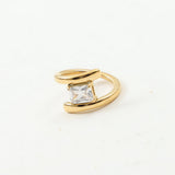 18K gold cross-line design zirconium-encrusted stainless steel ring