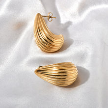 Load image into Gallery viewer, 18K gold stainless steel striped teardrop earrings