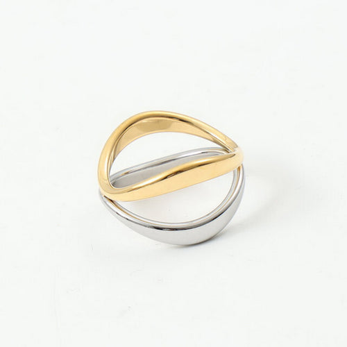 18K gold stainless steel curved two-color ring