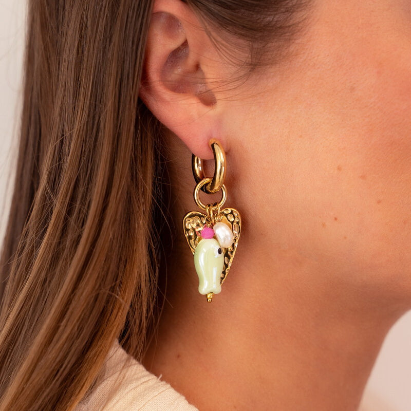 Stainless steel pearl heart-shaped small fish pendant earrings