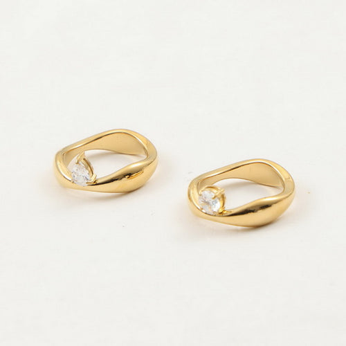 Stainless steel wavy arc-shaped ring set with zirconium