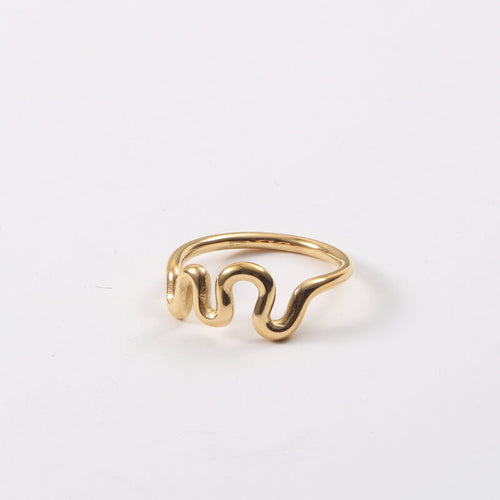 M curved line titanium steel 18k gold ring