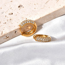 Load image into Gallery viewer, Stainless steel gold semi-circular earrings with zirconium earrings