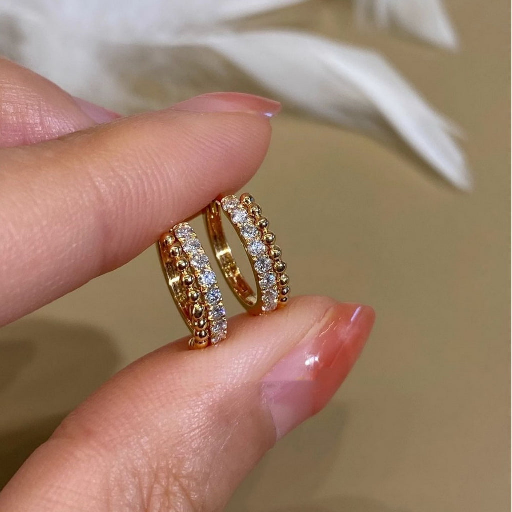 18K gold copper micro-inlaid white zirconium bead bead arrangement diamond ear buckle earrings