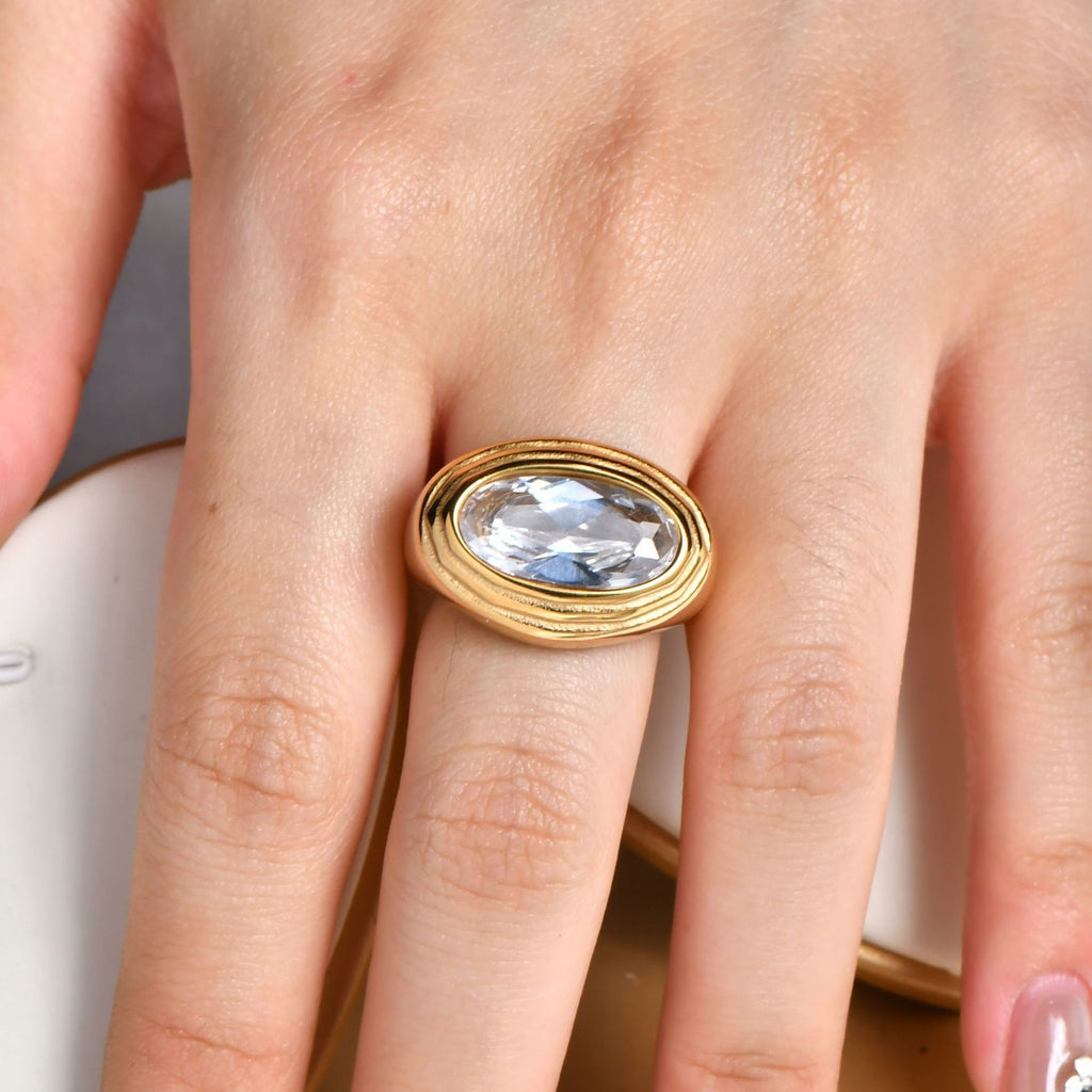18K gold stainless steel ring set with zirconium