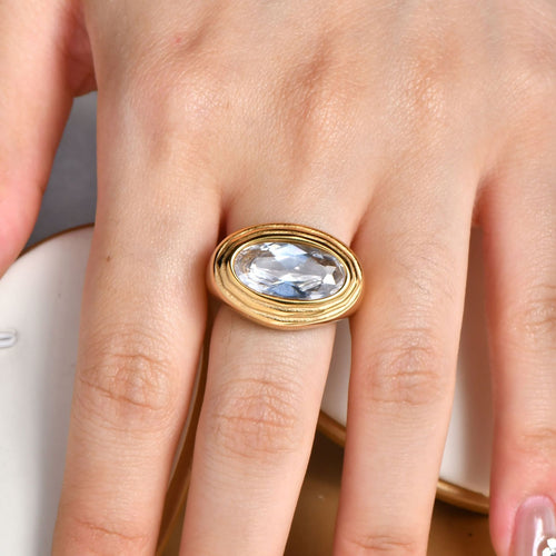 18K gold stainless steel ring set with zirconium