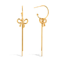 Load image into Gallery viewer, 18K gold stainless steel hollow bow tassel C-shaped earrings