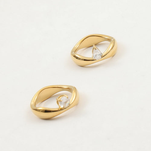 Stainless steel wavy arc-shaped ring set with zirconium