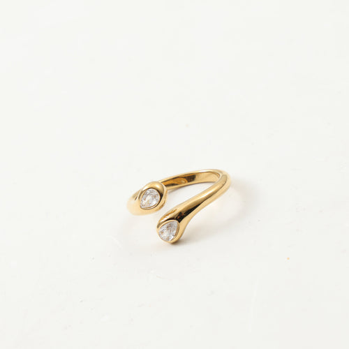 18K gold stainless steel teardrop zircon open ring