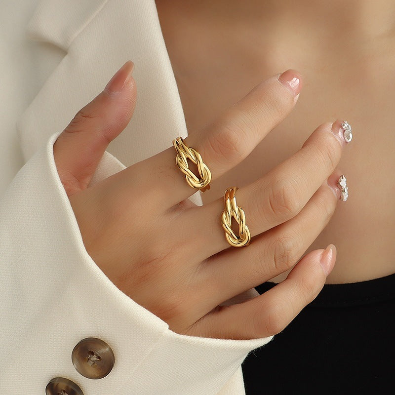 18K gold stainless steel lucky knot open ring