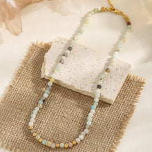Load image into Gallery viewer, A round 4mm natural stone beaded necklace made of 18K gold plated with copper