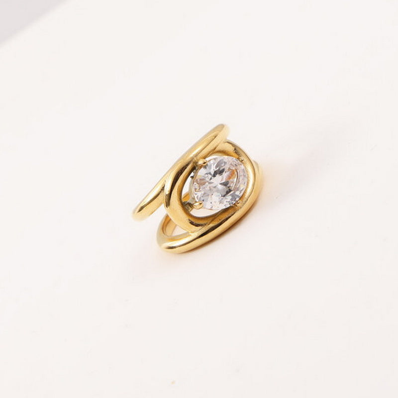 18K gold stainless steel oval zircon wide ring