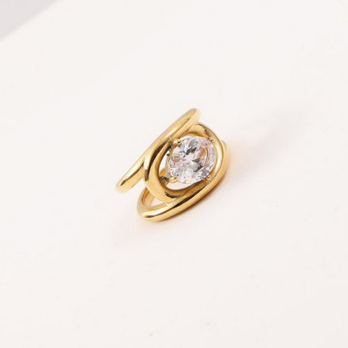 18K gold stainless steel oval zircon wide ring