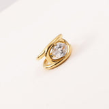 18K gold stainless steel oval zircon wide ring