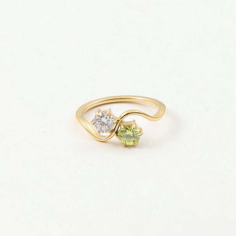 White zircon and green zircon double-piece ring