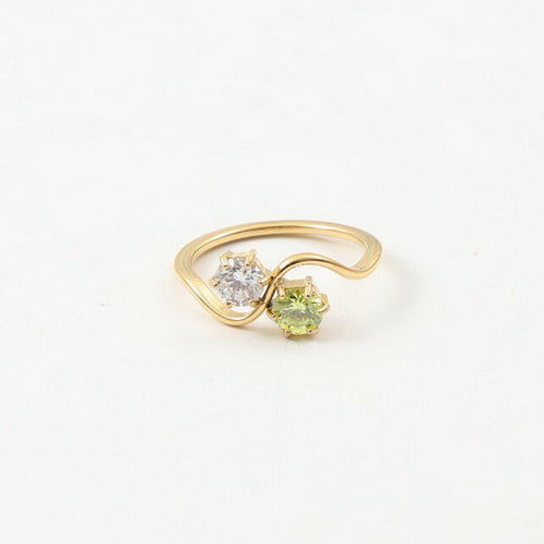 White zircon and green zircon double-piece ring