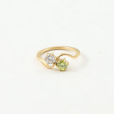 White zircon and green zircon double-piece ring