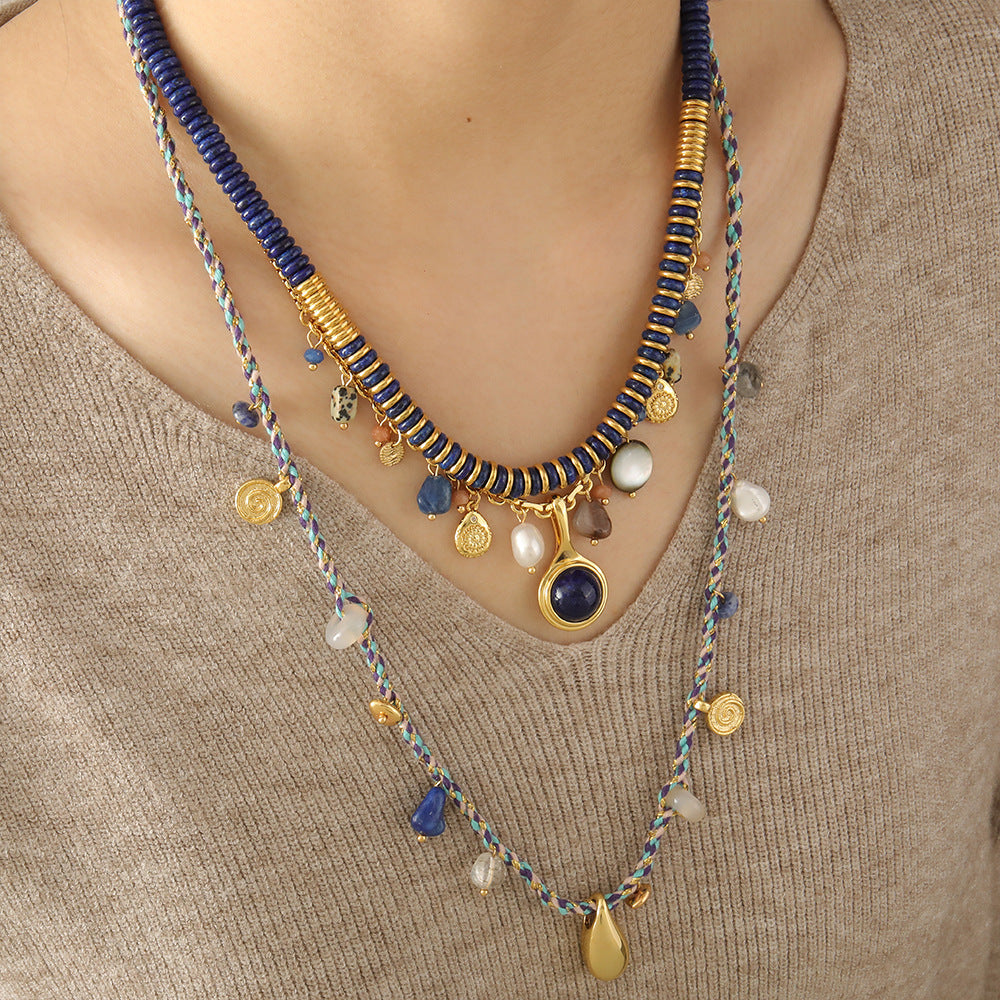 Lapis lazuli necklace, sweater chain