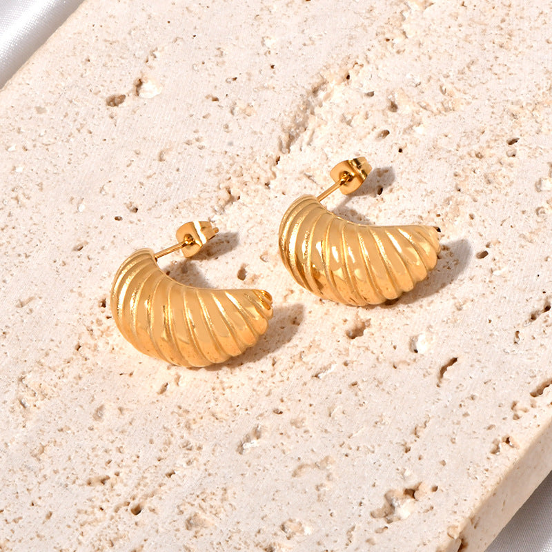 Stainless steel C-shaped threaded line earrings