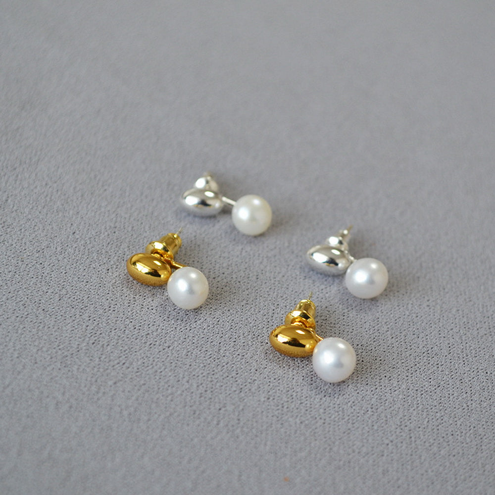 Brass gold-plated small gold bean freshwater pearl 925 silver needle earrings