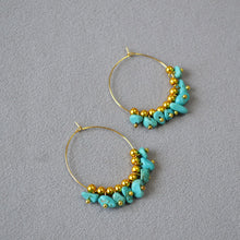 Load image into Gallery viewer, Irregular turquoise crushed stone beaded circle earrings