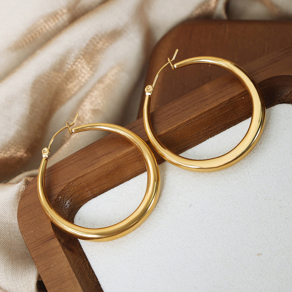 Stainless steel smooth plain ring large ring earrings