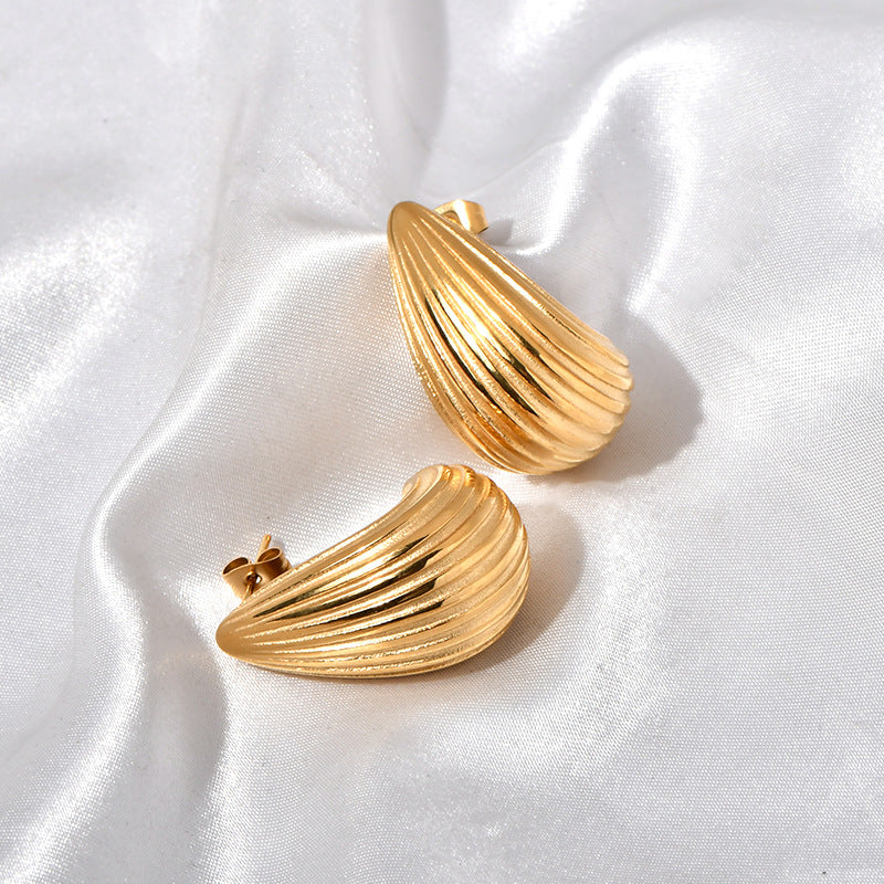 18K gold stainless steel striped teardrop earrings