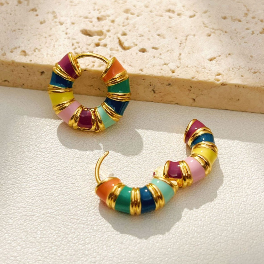 Colored enamel drop oil round earring