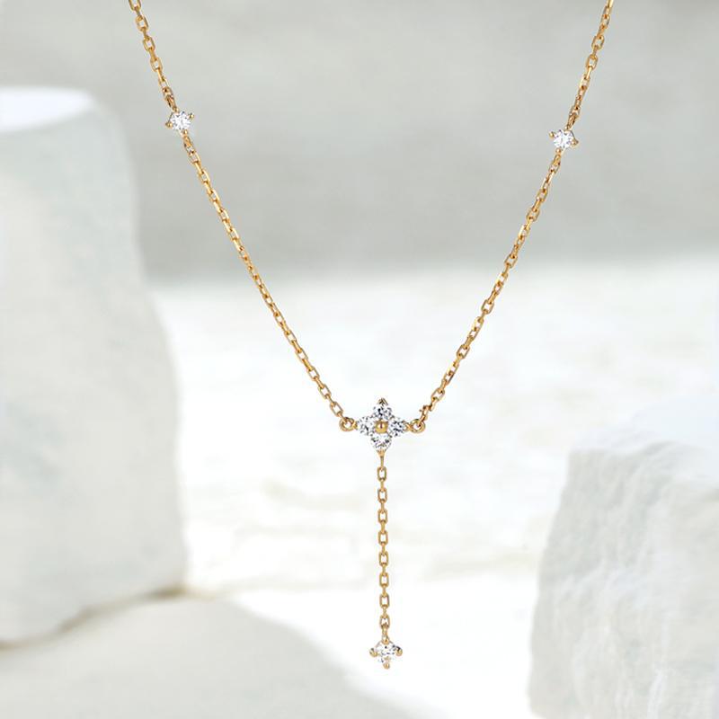S925 sterling silver plated with 18K gold four-leaf clover zircon pendant necklace collarbone chain