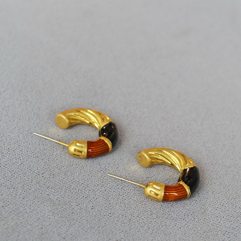 Maillard handcrafted enamel color brass gold-plated 925 silver needle earrings