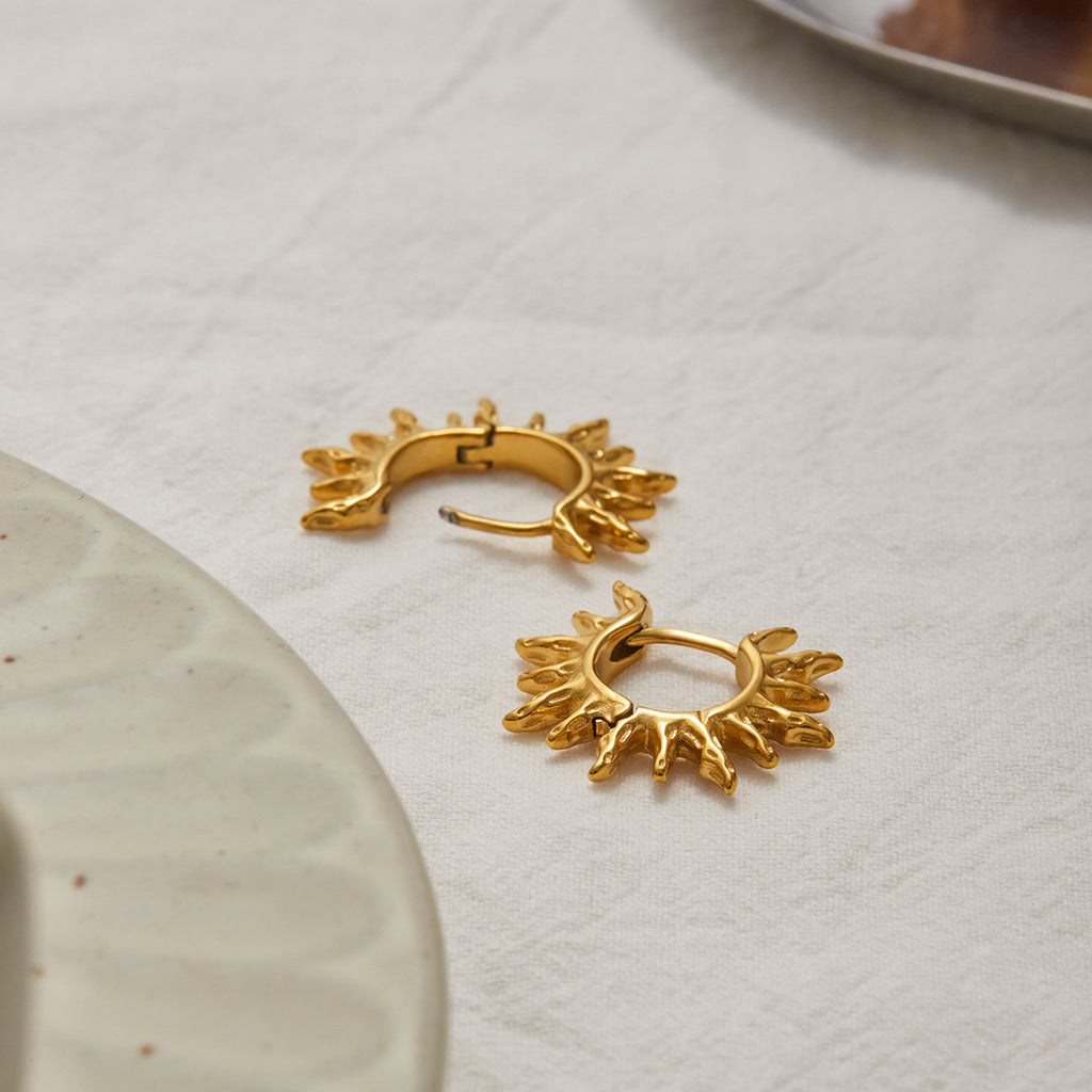 18K gold stainless steel sun earrings