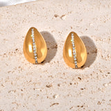 Stainless steel teardrop-shaped slightly set zircon stud earrings