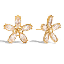 Load image into Gallery viewer, 18K gold stainless steel white zircon flower earrings