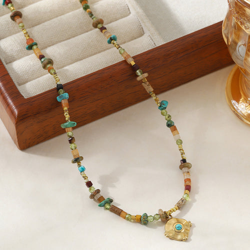 Natural turquoise colored crushed stone beaded necklace