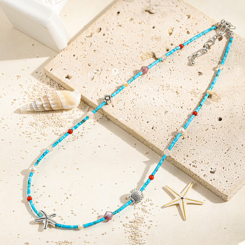 Colored natural stone pearl beaded necklace