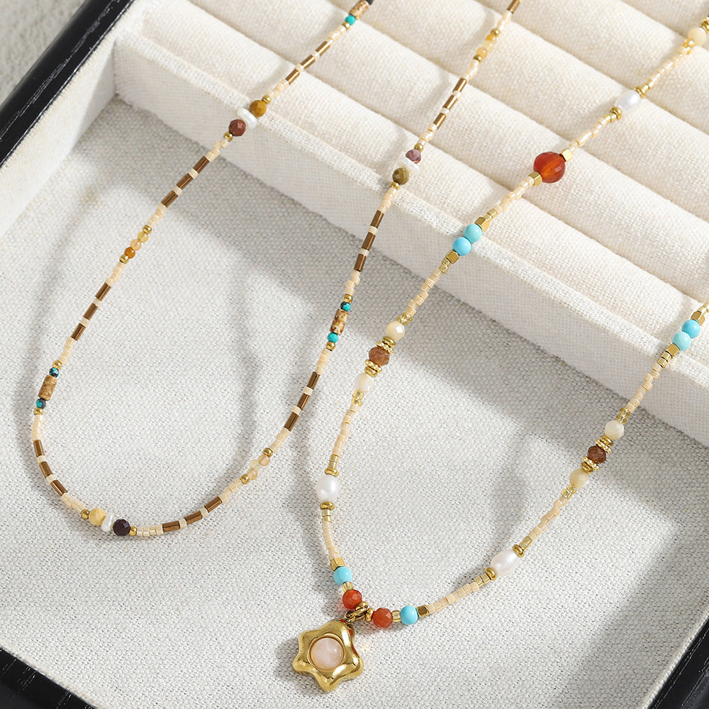 A natural stone handcrafted beaded necklace