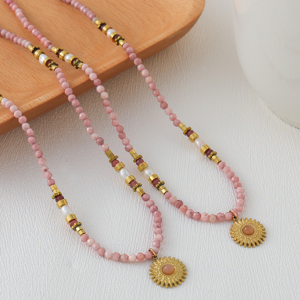 Pink natural stone handcrafted beaded necklace