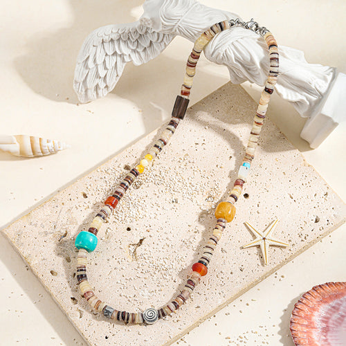 Handcrafted beaded shell natural stone necklace