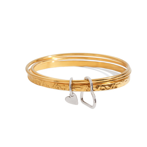 18K gold stainless steel gold and silver color-matched hammer-patterned heart-shaped clasp bracelet
