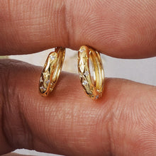 Load image into Gallery viewer, 18K gold and copper earrings with zirconium inlays