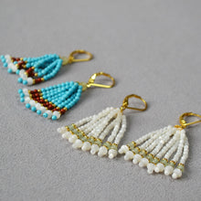 Load image into Gallery viewer, Turquoise shell handcrafted beaded tassel earrings