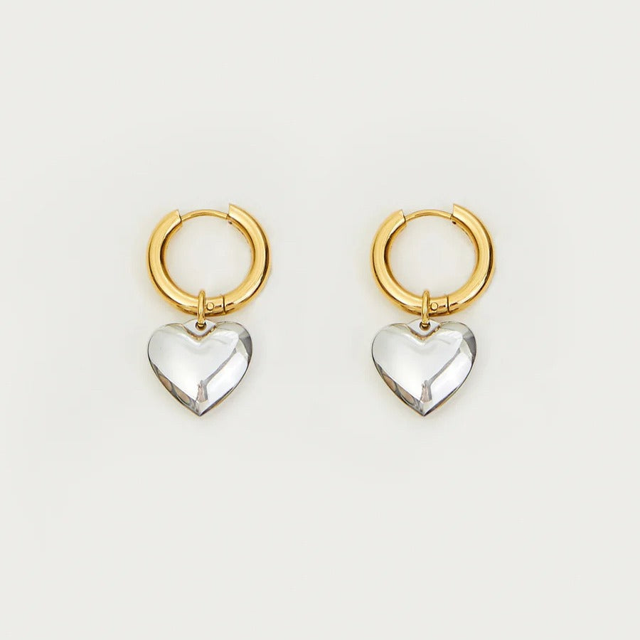 18K gold stainless steel heart-shaped earrings