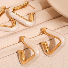 Load image into Gallery viewer, Stainless steel oil-dripping white triangular hollow earrings