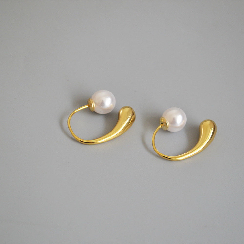 Brass gold-plated small water droplet imitation pearl detachable ear hook earrings