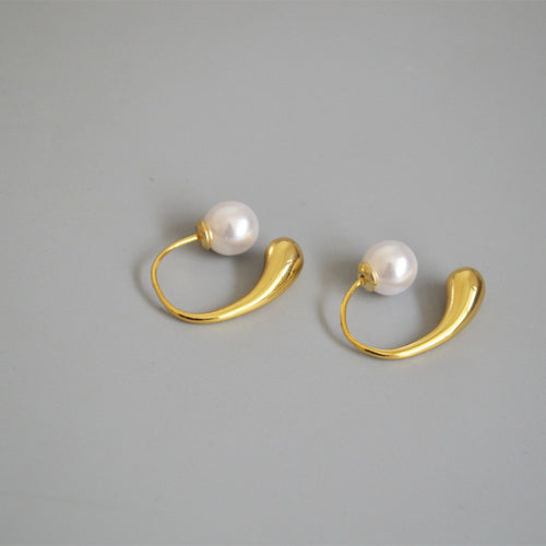 Brass gold-plated small water droplet imitation pearl detachable ear hook earrings