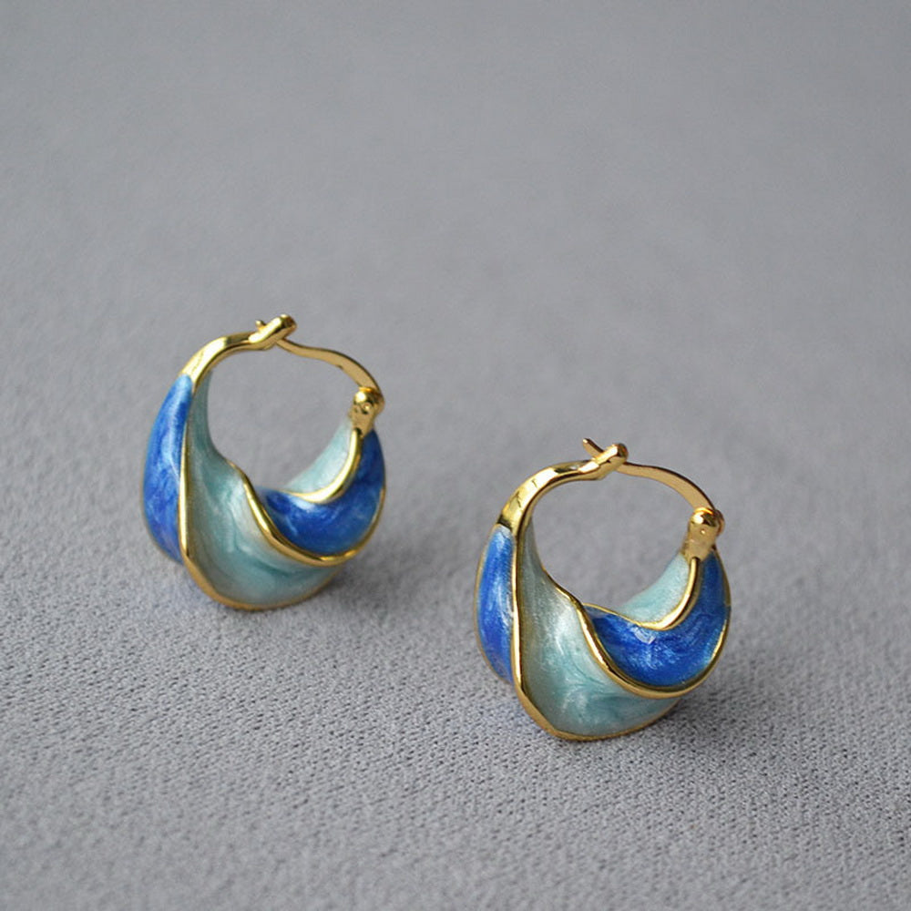 Handmade blue pearlescent enamel earrings