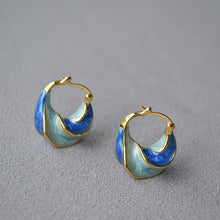 Load image into Gallery viewer, Handmade blue pearlescent enamel earrings