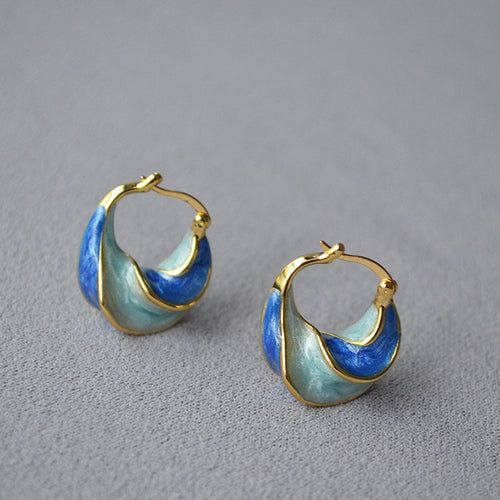 Handmade blue pearlescent enamel earrings