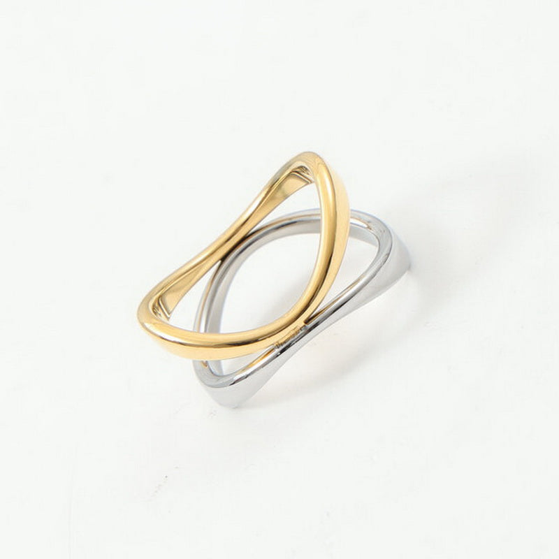 18K gold stainless steel curved two-color ring